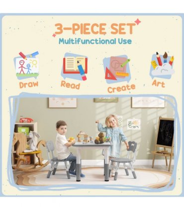AIYAPLAY 3 Pcs Height Adjustable Kids Table and Chair Set for Playroom - Grey