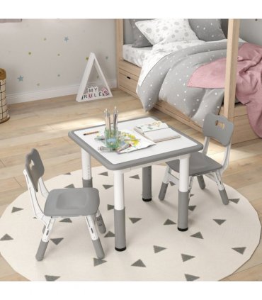 AIYAPLAY 3 Pcs Height Adjustable Kids Table and Chair Set for Playroom - Grey