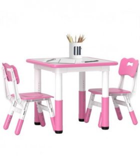 AIYAPLAY 3 Pcs Height Adjustable Kids Table and Chair Set for Playroom - Pink