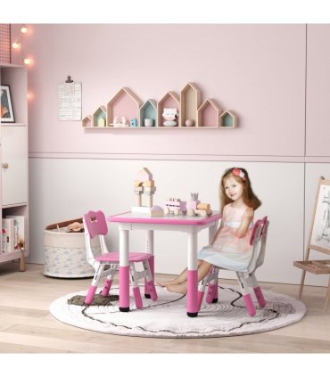 AIYAPLAY 3 Pcs Height Adjustable Kids Table and Chair Set for Playroom - Pink