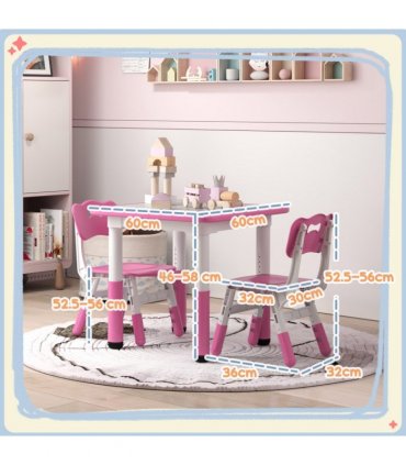 AIYAPLAY 3 Pcs Height Adjustable Kids Table and Chair Set for Playroom - Pink