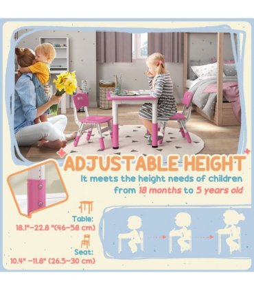 AIYAPLAY 3 Pcs Height Adjustable Kids Table and Chair Set for Playroom - Pink