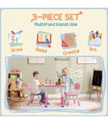 AIYAPLAY 3 Pcs Height Adjustable Kids Table and Chair Set for Playroom - Pink