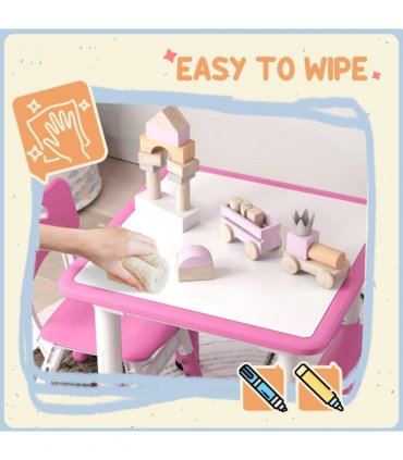 AIYAPLAY 3 Pcs Height Adjustable Kids Table and Chair Set for Playroom - Pink