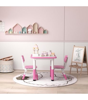 AIYAPLAY 3 Pcs Height Adjustable Kids Table and Chair Set for Playroom - Pink