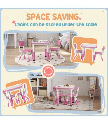 AIYAPLAY 3 Pcs Height Adjustable Kids Table and Chair Set for Playroom - Pink