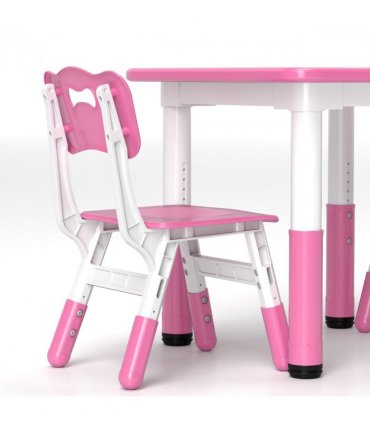 AIYAPLAY 3 Pcs Height Adjustable Kids Table and Chair Set for Playroom - Pink