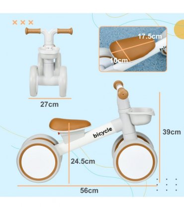 AIYAPLAY Kids Balance Bike for 1-3 Years Old with Adjustable Seat, Brown