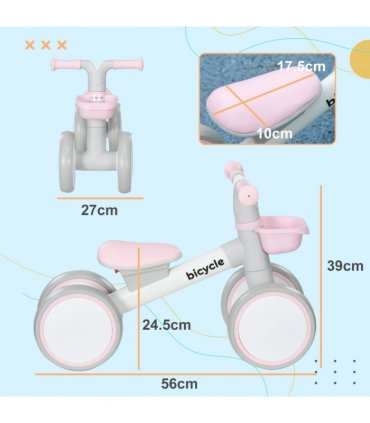 AIYAPLAY Kids Balance Bike for 1-3 Years Old with Adjustable Seat, Pink