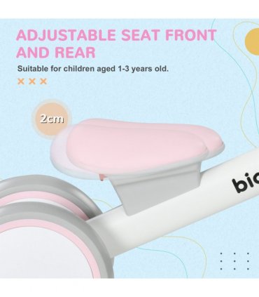 AIYAPLAY Kids Balance Bike for 1-3 Years Old with Adjustable Seat, Pink
