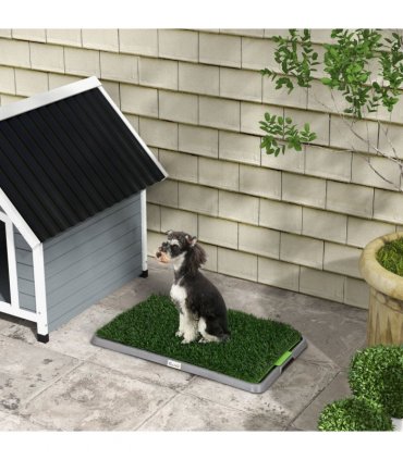 PawHut Dog Toilet with 2 Packs Artificial Grass Pads, 67 x 41cm, Green