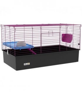 PawHut Small Animal Cage, Rabbit Guinea Pig Hutch, Pet Playhouse, Black