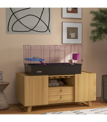 PawHut Small Animal Cage, Rabbit Guinea Pig Hutch, Pet Playhouse, Black