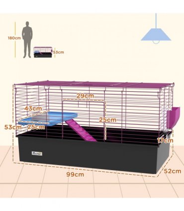PawHut Small Animal Cage, Rabbit Guinea Pig Hutch, Pet Playhouse, Black