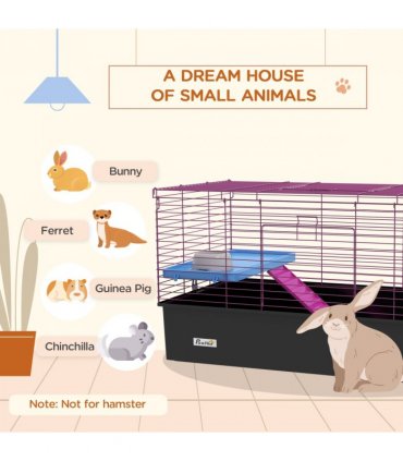 PawHut Small Animal Cage, Rabbit Guinea Pig Hutch, Pet Playhouse, Black