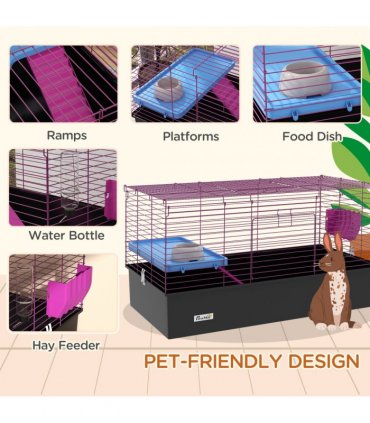 PawHut Small Animal Cage, Rabbit Guinea Pig Hutch, Pet Playhouse, Black