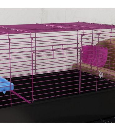 PawHut Small Animal Cage, Rabbit Guinea Pig Hutch, Pet Playhouse, Black