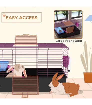 PawHut Small Animal Cage, Rabbit Guinea Pig Hutch, Pet Playhouse, Black
