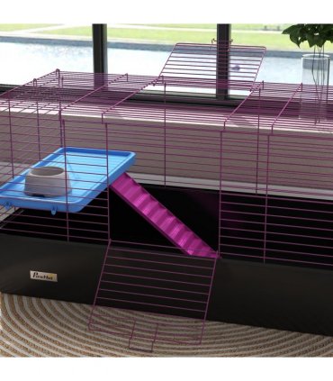 PawHut Small Animal Cage, Rabbit Guinea Pig Hutch, Pet Playhouse, Black
