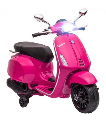 AIYAPLAY Vespa Licensed 12V Kids Electric Motorbike w/ 2 Training Wheels - Pink