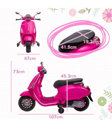 AIYAPLAY Vespa Licensed 12V Kids Electric Motorbike w/ 2 Training Wheels - Pink