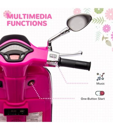 AIYAPLAY Vespa Licensed 12V Kids Electric Motorbike w/ 2 Training Wheels - Pink