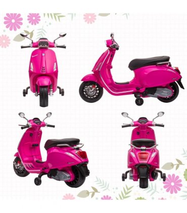 AIYAPLAY Vespa Licensed 12V Kids Electric Motorbike w/ 2 Training Wheels - Pink