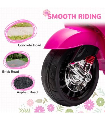 AIYAPLAY Vespa Licensed 12V Kids Electric Motorbike w/ 2 Training Wheels - Pink