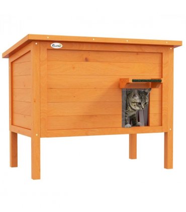 PawHut Outdoor Feral Cat House Insulated w/ Openable Roof - Orange