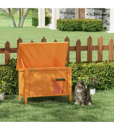 PawHut Outdoor Feral Cat House Insulated w/ Openable Roof - Orange