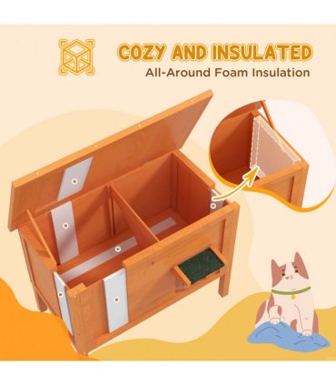 PawHut Outdoor Feral Cat House Insulated w/ Openable Roof - Orange