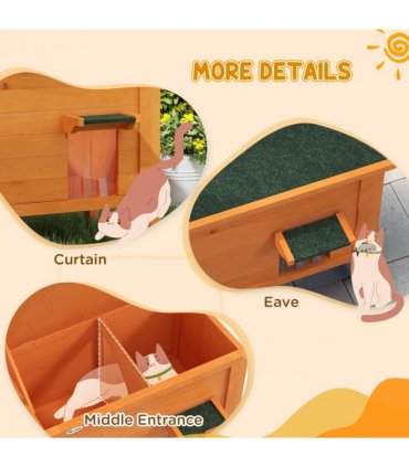 PawHut Outdoor Feral Cat House Insulated w/ Openable Roof - Orange