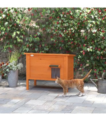 PawHut Outdoor Feral Cat House Insulated w/ Openable Roof - Orange