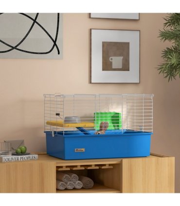PawHut Small Animal Cage, Rabbit Guinea Pig Hutch, Pet Playhouse, Blue