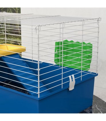PawHut Small Animal Cage, Rabbit Guinea Pig Hutch, Pet Playhouse, Blue