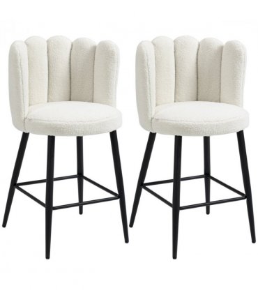 HOMCOM Bar Stools Set of 2, Breakfast Barstools with Backs, Cream