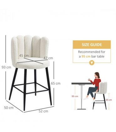 HOMCOM Bar Stools Set of 2, Breakfast Barstools with Backs, Cream