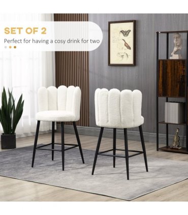 HOMCOM Bar Stools Set of 2, Breakfast Barstools with Backs, Cream