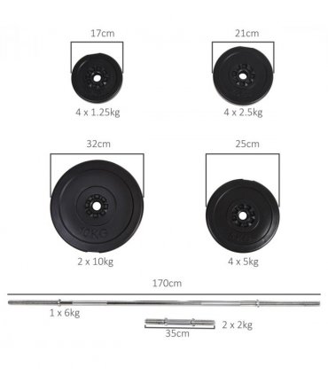 HOMCOM Dumbbells and Barbell Set with 65kg Adjustable Weights for Home Gym