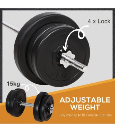 HOMCOM Dumbbells and Barbell Set with 65kg Adjustable Weights for Home Gym