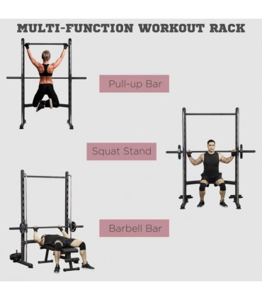 HOMCOM Adjustable Squat Rack with Pull Up Bar and Barbell Bar for Home Gym