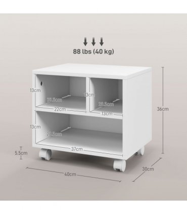 HOMCOM Printer Stand with Storage Printer Cart on Wheels for Home Office White