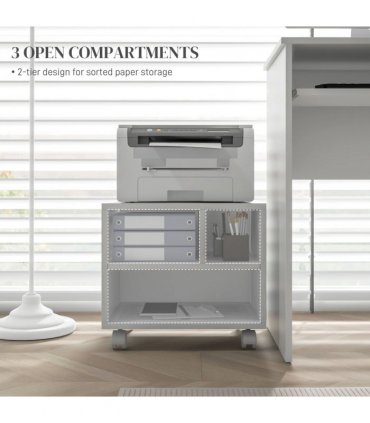 HOMCOM Printer Stand with Storage Printer Cart on Wheels for Home Office White