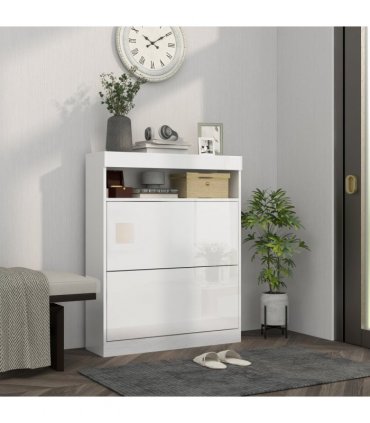 HOMCOM Wall Mounted or Freestanding Shoe Cabinet with 2 Flip Drawers, White