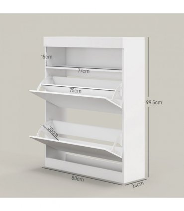 HOMCOM Wall Mounted or Freestanding Shoe Cabinet with 2 Flip Drawers, White