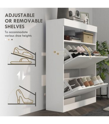 HOMCOM Wall Mounted or Freestanding Shoe Cabinet with 2 Flip Drawers, White