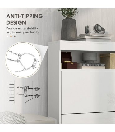 HOMCOM Wall Mounted or Freestanding Shoe Cabinet with 2 Flip Drawers, White