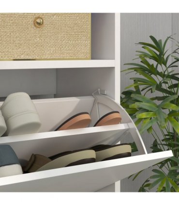 HOMCOM Wall Mounted or Freestanding Shoe Cabinet with 2 Flip Drawers, White