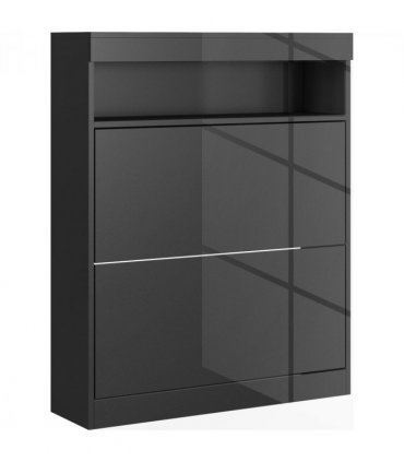 HOMCOM Wall Mounted or Freestanding Shoe Cabinet with 2 Flip Drawers, Black