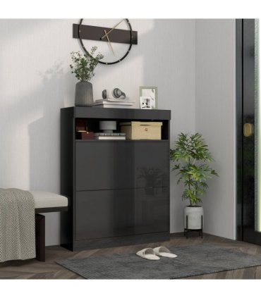 HOMCOM Wall Mounted or Freestanding Shoe Cabinet with 2 Flip Drawers, Black